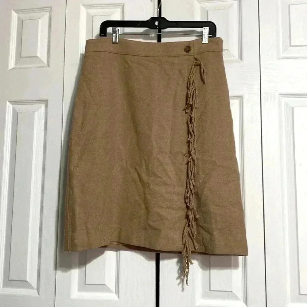 Talbots wool blend tan fringe skirt